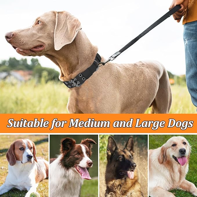 Tactical Dog Collar Military Dog Collar Adjustable Training Nylon Collar Heavy Duty Metal Buckle Tactical Collars for Medium Large, with Black Patch (Black, Large)