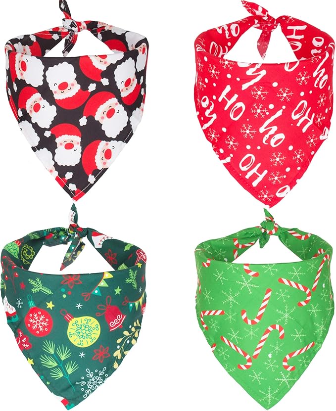 ADOGGYGO 4 Pack Dog Bandana Christmas Dog Scarf Triangle Bibs Kerchief Set Red Green Pet Christmas Costume Accessories Decoration for Extra Large Dogs (X-Large)