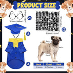 5 Pcs Dog Graduation Costume Set Include 2026 Pet Graduation Gown with Stole Puppy Grad Cap Lensless Glasses DIY Letter Stickers for Dogs Cats Holiday Costume Accessory(Blue Yellow,M)