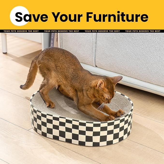 2 Pack Oval Cat Scratcher Bowl, Curved Cardboard Scratching Pad Bed for Indoor Kittens, Mess-Free Enclosed Lounge Nest, Furniture Protector, Medium