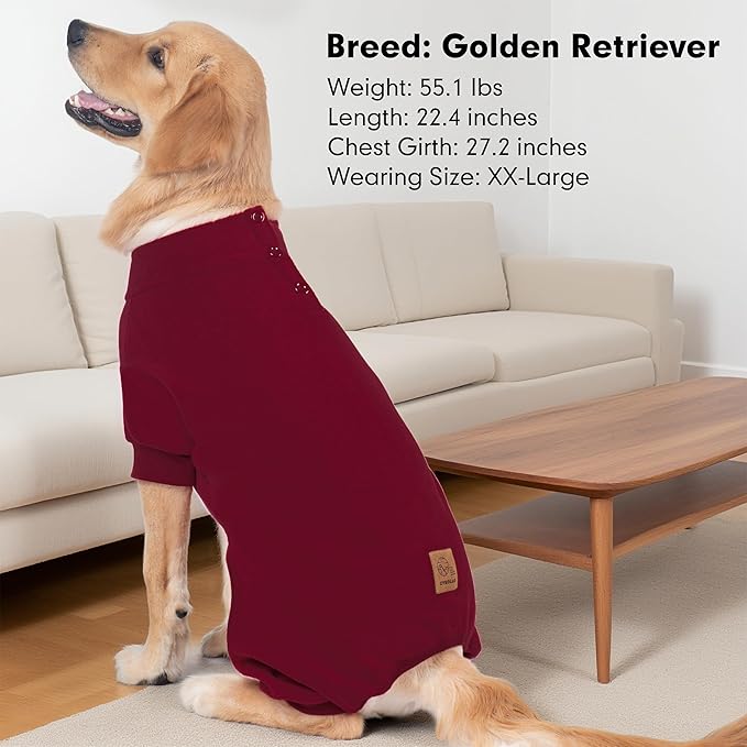 cyeollo Dog Pajamas Large Sized Dog, Fleece Dogs Pjs Thermal Doggie Onesie Soft Stretchy Doggie Sweater Pet Jammies Clothes for Large Dogs Female & Male, Burgundy 3XL
