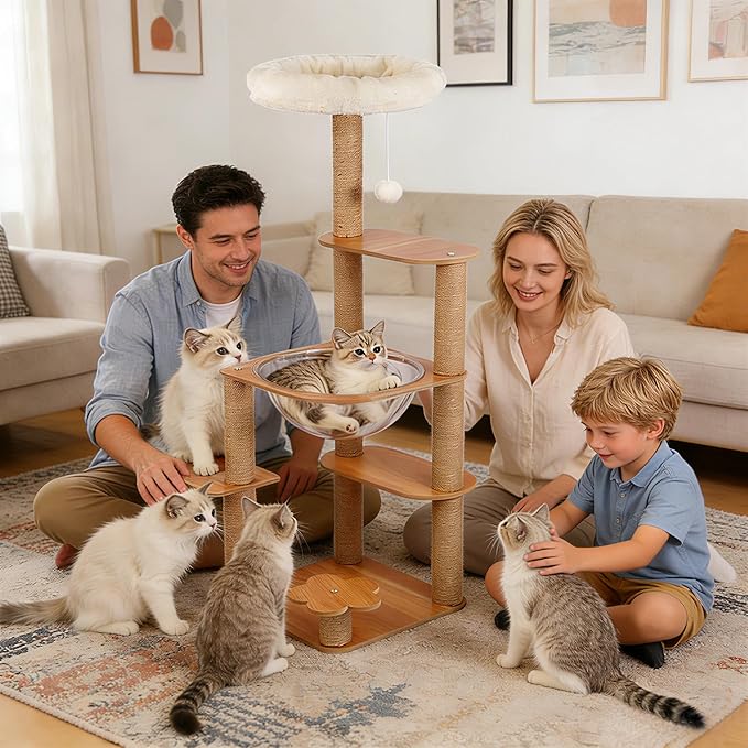 Cat Tree for Indoor Cats with Space Capsule, Multi-Level Cat Tower with Sisal Scratching Posts, 6 Level Cat Climbing Activity Center for Kittens and Adult Cats 43''