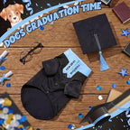 5 Pcs Dog Graduation Costume Set Include 2026 Pet Graduation Gown with Stole Puppy Grad Cap Lensless Glasses DIY Letter Stickers for Dogs Cats Holiday Costume Accessory(Black Light Blue,L)