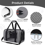 BAGLHER Pet Travel Carrier, Cat Carriers Dog Carrier for Small Medium Cats Dogs Puppies, Airline Approved Small Dog Carrier Soft Sided, Collapsible Puppy Carrier. Grey