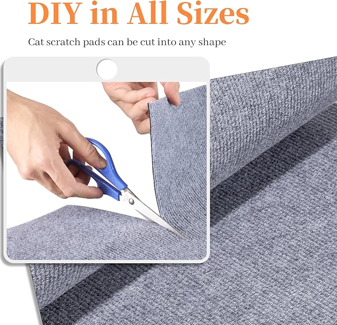 Uranshin Cat Scratch Mat, Trimmable Self-Adhesive Furniture Protector, Scratching Post Carpet 78.7"x15.8" Couch Protector From Claws (Light Grey)