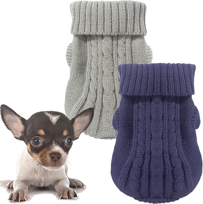 2 Pieces Dog Sweaters for Small Dogs, Chihuahua Yorkie Sweater, Dog Clothes Winter Warm Pullover Sweaters, Pet Cat Clothing Cold Weather Puppy Clothes Outfits (Small)
