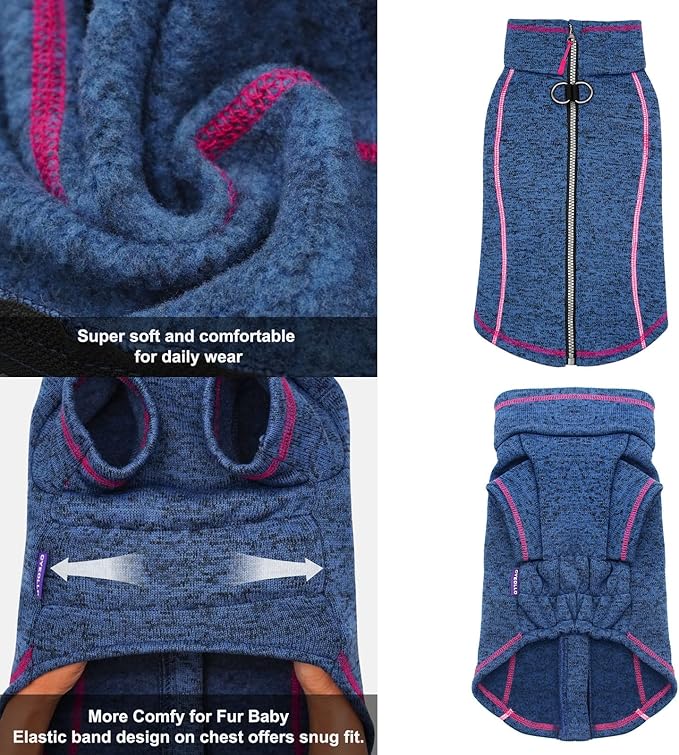 cyeollo Dog Sweater Jacket Fleece Reflective Dog Jackets with D Ring Lightweight Zipper Pet Winter Coats for Indoor and Outdoor Warm Pet Clothes