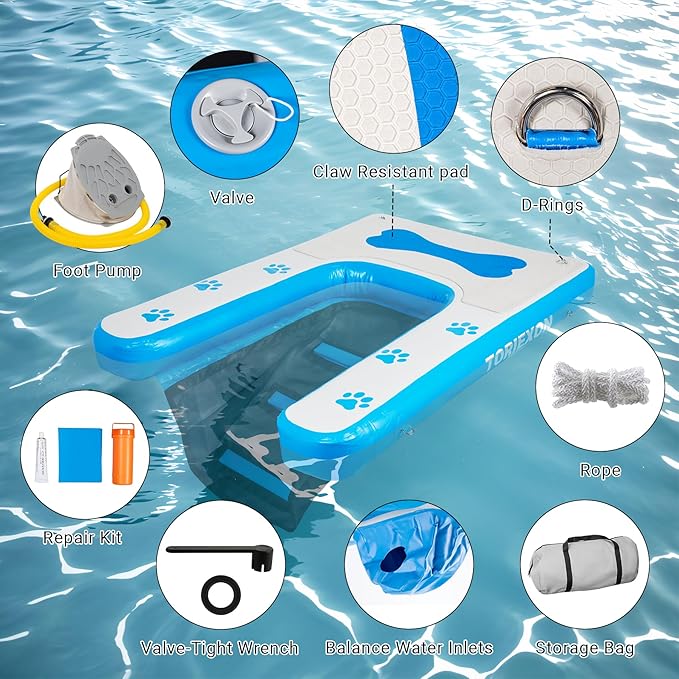 Inflatable Dog Boat Ramp 48"x32", Upgraded Pool Ramp for Dogs, Supports Up to 200 lbs, Stable & Durable Non-Slip Surface, Ideal for Pools, Lakes & Beaches