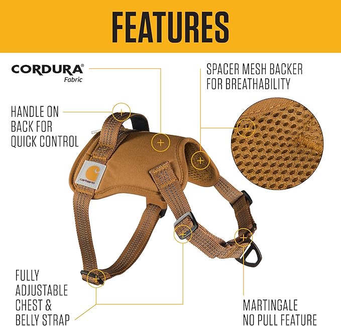 Carhartt Nylon Duck No Pull Dog Harness, Fully Adjustable Dog Harness with Quick Control Handle and Reflective Accents, Carhartt Brown, X-Large