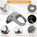 Dog Harness and Leash Set, No Pull Saddle Style Pet Harness, Breathable Mesh Adjustable Reflective Dog Vest for Dogs and Cat Medium Small Harness 2 D-Rings (Grey, XS)