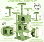 54 Inches Tall Cat Tree Tower for Indoor Cats, Multi-Level Condo Furniture With Scratching Post Stand, Trees With Funny Toys and House for Kitten Rest & Fun, Green