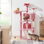 Yaheetech Cat Tree, 57 inches Cat Tower with Double Condo, Scratching Board and Basket, Cat Furniture for Indoor Cats Kitten- Pink