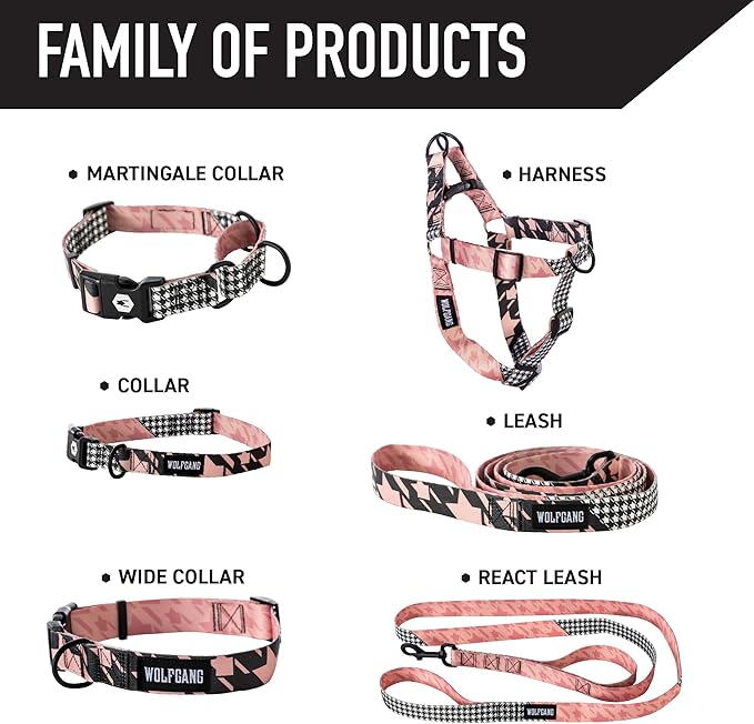 Wolfgang Heavy Duty Martingale Dog Collar with Quick Release Nylon Buckle for Walking & Training, HoundsPink Print, Large