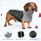 Dog Winter Coat,Dachshund Clothes,Waterproof Miniature Dachshund Jacket with Harness Hole,Dachshund Jumper with Turtle Neck,British Style-Green Plaid-XS