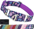 Heavy Duty Martingale Collar for Dogs - Reflective Nylon with Quick Release Buckle & Purple Flowers Design - No Slip Choke Collar for Training, Walking & Nighttime Safety M