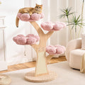 797Audio Flower Cat Tree, 48" Wood Branch Cat Tower, Pink Cloud Cat Tree with Scratching Post for Indoor Adult Cats, Luxury Cat Tree with Cozy Perches & Interactive Squeaky Hanging Toy