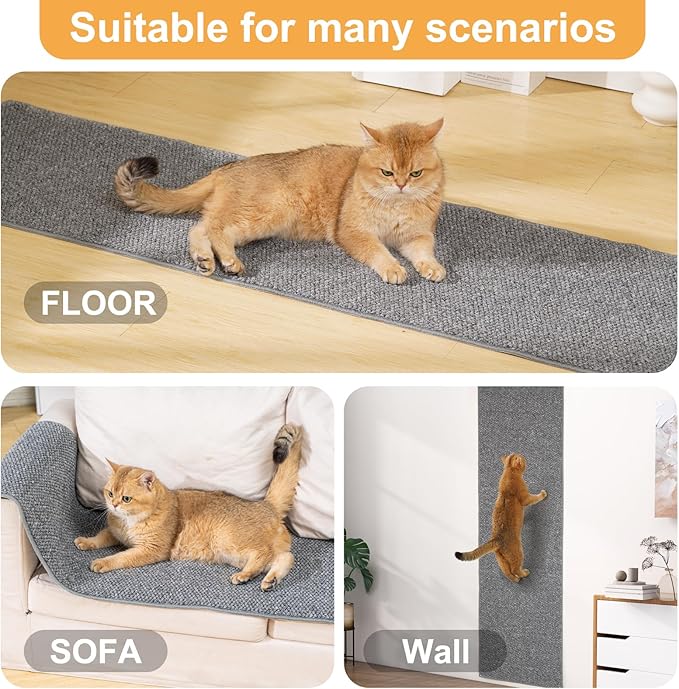 Uross Thickened Cat Wall Climbing Carpet 6.6 FT x 16" - Extra Long Cat Scratch Wall Pad, Cat Scratching Carpet Rug Wall Mounted Scratcher Couch Sofa Protector- Grey