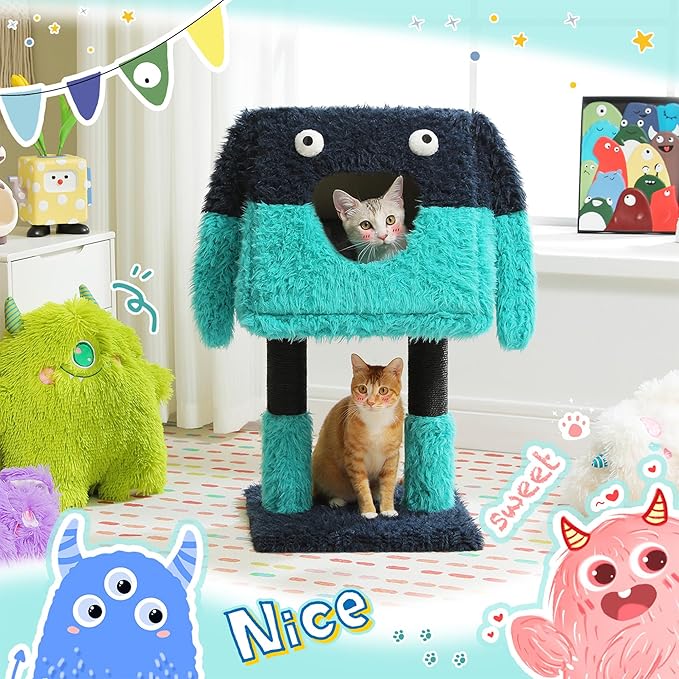 PEQULTI 31" Cat Tree for Indoor Cats, Multi-Level Cat Tower with Cozy Cat Condo Clearance Prime, Blue