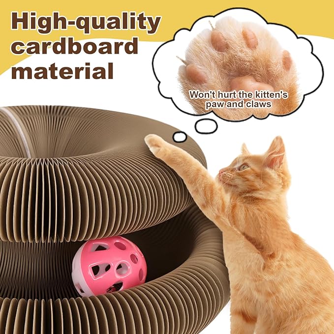 Kitty Curls Cat Toy, Magic Organ Cat Scratching Board with Bell-Ball, Foldable Interactive Marlenes Kitten Curls Cat Scratchers for Indoor Cats