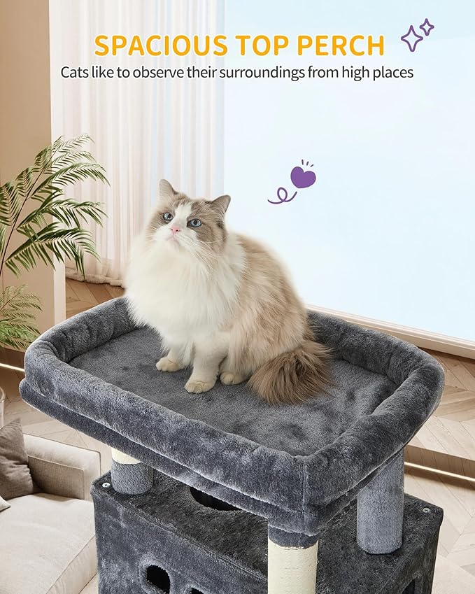 Cat Tree, 66.9" Large Cat Tower for Indoor Cats, Multi-Level Cat House with Condo, 8 Scratching Posts, Hammock, 4 Pom Poms, Dark Grey MS17018SG
