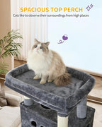 Cat Tree, 66.9" Large Cat Tower for Indoor Cats, Multi-Level Cat House with Condo, 8 Scratching Posts, Hammock, 4 Pom Poms, Dark Grey MS17018SG