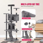 24/7 Shop at Home Court 70 inch Multi-Level Cute Cat Tree Tower with Dangling Ball and Scratching Posts for Indoor Cats Adults, Kitten Supplies, Pet House, Light Gray