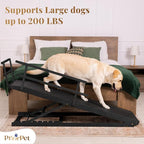 Dog Ramp for Bed with Safety Rails for High Beds up to 37" – Extra Wide 19.5" Adjustable Dog Bed Ramp for Large Dogs up to 200 lbs – Solid Birchwood, Non-Slip Rubber Surface, Foldable Design – Black