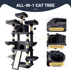 Allewie 82 Inches Large Cat Tree/House/XXL Tall Cat Towers for Big Feline/Scratching Post/Multi-Level Large Kitty Climbing Tree with Condo/Smokey Grey