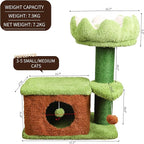Zamaya Flower Cat Tree for Indoor Cats Large Adult,Easy to Assemble, Modern Cat Tower with Soft Cat Cave with a Window,Sisal Scratching Posts,Dangling Toy,(25.9" H) Green