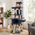 PETSITE Multi-Level Cat Tree, 65 Inches Tall with Sisal Scratching Posts, Condos, Rotatable Cat Basket, Dangling Balls, and Sisal Ladder, Ideal for Indoor Cats to Play and Rest (Dark Grey)