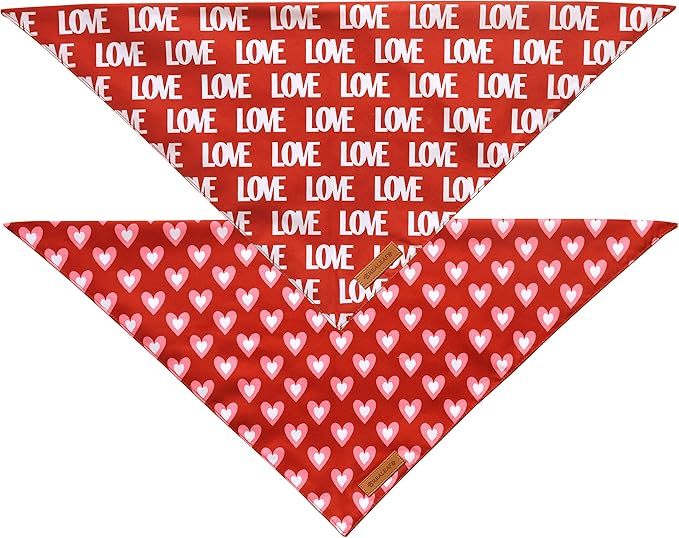Realeaf Valentine's Day Dog Bandanas 2 Pack, Triangle Reversible Love Pet Scarf for Boy and Girl, Premium Durable Fabric, Holiday Mothers Day Bandana for Large and Extra Large Dogs (X-Large)