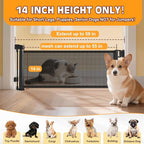 Retractable Short Dog Gate - Small Puppy Mesh Safety Pet to Step Over Gates Doggy Door for Doorways Stairs Kitchen Hallways Indoor, 14" Tall, Extends up to 55" Wide, Black