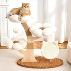 Modern Cat Tree Tower for Indoor Cats Large Adult, 37 inch Flower Cat Tree with Scratching Post, Luxury Aesthetic Cat Tree with Cloud-Soft Flower Perches and Physical Mouse-Sound Hanging Toy
