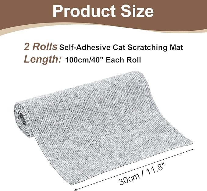 uxcell Self-Adhesive Cat Scratching Mat, 2 Roll 39.4" x 11.8" Couch Protector from Cat Claws for DIY Sofa, Wall, Doors, Cut Anti Cat Scratch Pad Carpet Mat, Light Gray
