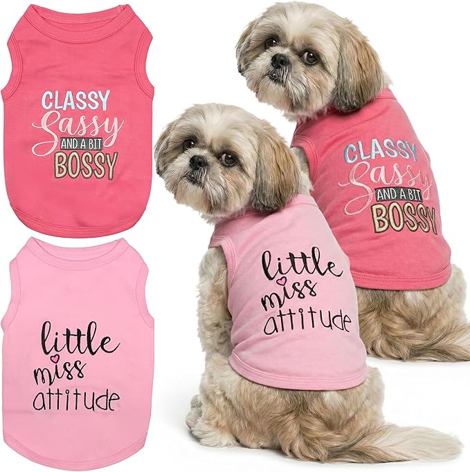 Parisian Pet 2 Pack Dog Shirts – 100% Cotton Shirts for Medium Dogs – Pink Sleeveless Stylish Girl Dog Clothes – Breathable and Lightweight Pet Apparel - Stretchy Summer T Shirts for Dogs