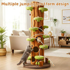 NUNU LAB 90.5 Inch Tall Cat Tree - Large Magic Forest Cat Tree Tower with Sisal Scratching Posts, Side Hideout & Platforms, Multi-Level Solid Wood Cat Condo with for Multi-Cat Homes (Large Green)