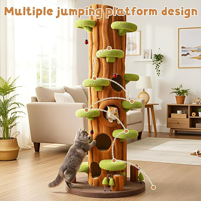 NUNU LAB Luxury Cat Tree for Indoor Cats- 90.5" Super Large Magic Forest Cat Tree Tower with Sisal Scratching Pad, Multiple Condo, Jumping Platforms and Plush Toys for Multi-Cat Household