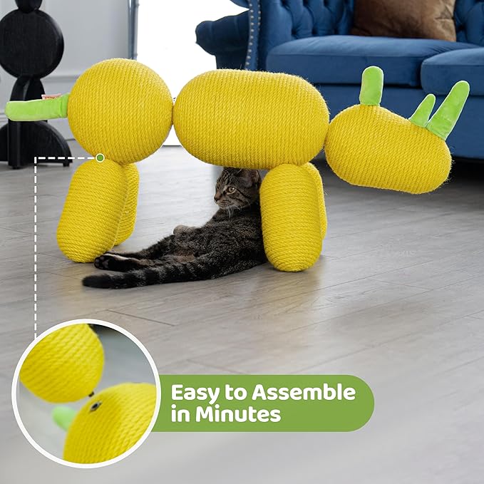 Cat Scratcher, Rhinoceros Cat Tree, Modern Design Pet Furniture, Sisal Scratching Post for Kitten & Adult Cats, Funny Cat Climb Tree Toy (Yellow)