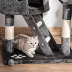 PawHut Floor to Ceiling Cat Tree, 240-260cm Adjustable Height Cat Tower with Scratching Posts, Cat Houses, Ramps, Hammocks, Toy Balls, Tunnel for Indoor Cats - Dark Grey