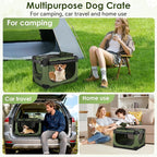 Soft Small Dog Crate - 24 inch Portable Travel Puppy Crate for Small Pets or 2 Cats, Collapsible Pet Carrier with 4 Mesh Doors, Car Kennel for Dogs with Handle for Indoor and Outdoor, Green