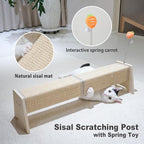 Meeyoview 30" Horizontal Scratching Post, Sisal Cat Scratcher with Spring Toy, Large Floor Mount Scratching Pad, Furniture Protector for Indoor Cats, Square
