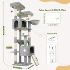 Globlazer 80 Inch Cat Tree for Large Cats, Stable Multi-Level Cat Tree with 2 Condos & Sisal Scratching Posts for 2-3 Cats, Thickened Base Space Saving Cat Tree Tower, F80G, Light Gray