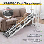Dog Ramp for Bed or Couch, Wooden Pet Ramp with 20° Gentle Slope, Removable Side Rails, Non-Slip Surface, Top Platform & Wheels, Safe Bed Ramp for Small, Large & Senior Dogs, 74" Long, White