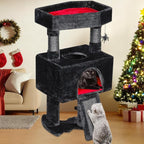 BEWISHOME Cat Tree Tower for Indoor Gothic Cat Trees with Coffin Bed, Cat Condo Cat House with Scratching Posts, Cat Shelves with Spider Toy, Pet Play Activity Center Black with Red, MMJ95R