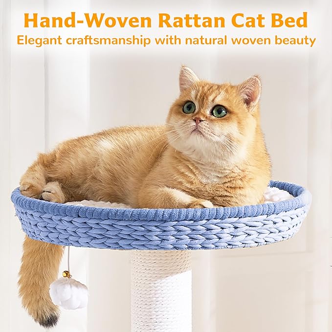 Modern Cat Tree Tower for Large Cat with Scratching Post for Indoor, 46 inch Multi-Level Cat Tower with Handwoven Beds, Cat Cave, Dangling Balls