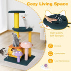 KAMABOKO Mushroom Cat Tree, Cute Cat Tower with Full-Wrapped Sisal Posts, Scratching Boards & Interactive Balls, Multi-Level Cat Activity Tree