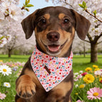 Elegant little tail Dog Bandana, Pink Flower 1PC Washable Dog Scarf Female or Male Square Bib Kerchief Scarf Adjustable Pet Bandana for Medium Large Dogs