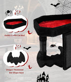 Gothic Cat Tree Tower with Coffin Cat Bed for Indoor Cats, Halloween Spooky Cat Scratcher,Goth Cat Tree with Sisal Scratchig Post and Spider Dangling Toys,Black with Red