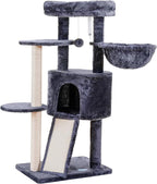 Hey-brother Cat Tree with Scratching Board, Cat Tower with Padded Plush Perch and Cozy Basket, Multi-Platform for Jump, Smoky Gray MPJ005G