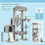 Hey-brother Cat Tree Tower, Scratching Posts with Big Platform, 2 Condos, Spacious Hammock, Cozy Basket, Sisal Board for Indoor Large Adults, 50 Inches Progressive Climbing House, Light Gray MPJ071W